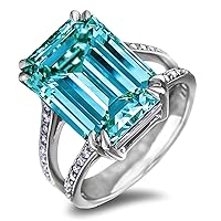 8.55 ct VVS1 Emerald Moissanite Engagement Silver Plated Ring Blue Green White Color Size 7
