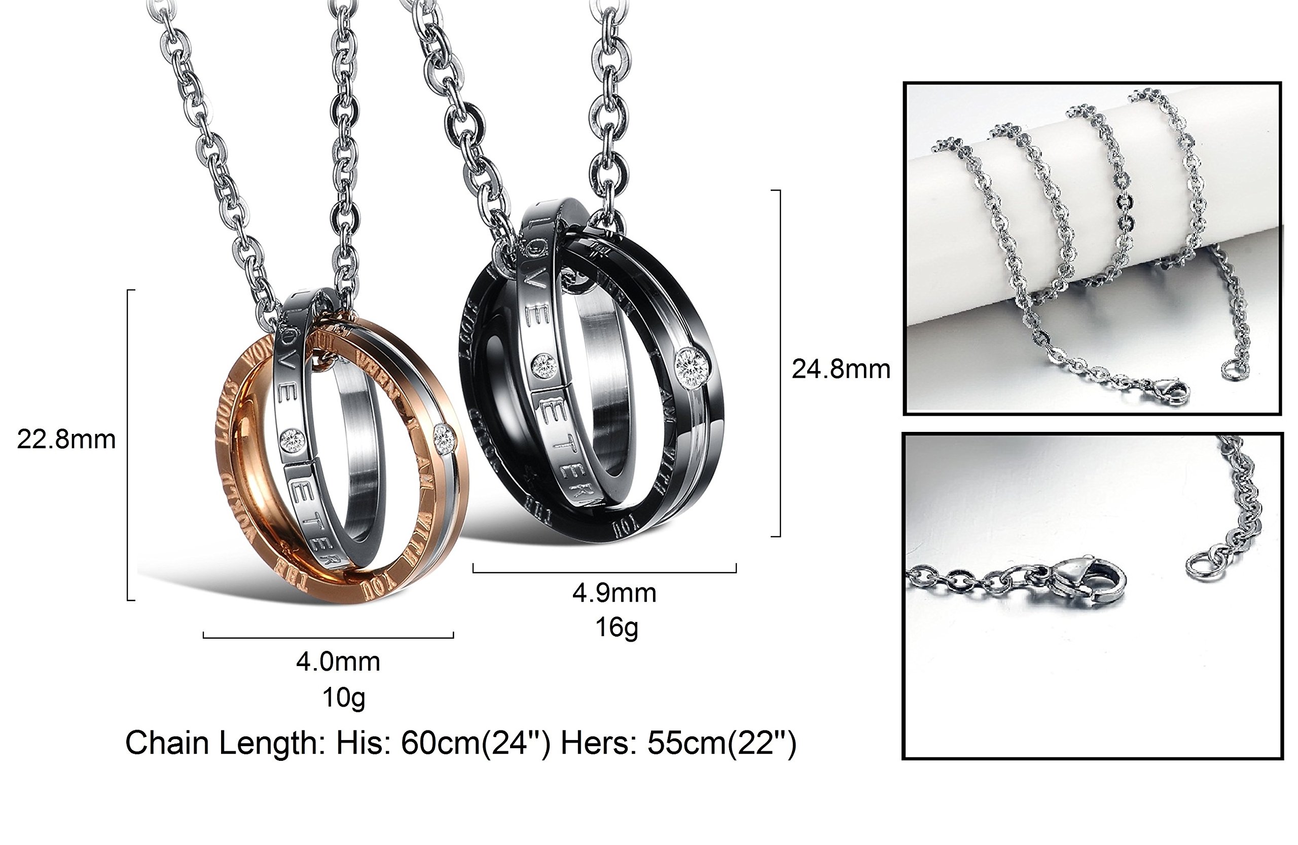 His & Hers Matching Set Titanium Stainless Steel Couple Pendant Necklace Korean Love Style with a Lucky Bean