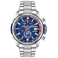 Men's Eco-Drive Marvel Spider Man Watch in Stainless Steel, Spider Man Art Blue and Red Dial (Model: CA0429-53W)