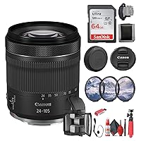 Canon RF 24-105mm f/4-7.1 is STM Lens (4111C002) + 64GB Memory Card + Filter Kit + Backpack + Card Reader + Flex Tripod + Memory Wallet + Cap Keeper + Cleaning Kit + Hand Strap (Renewed)