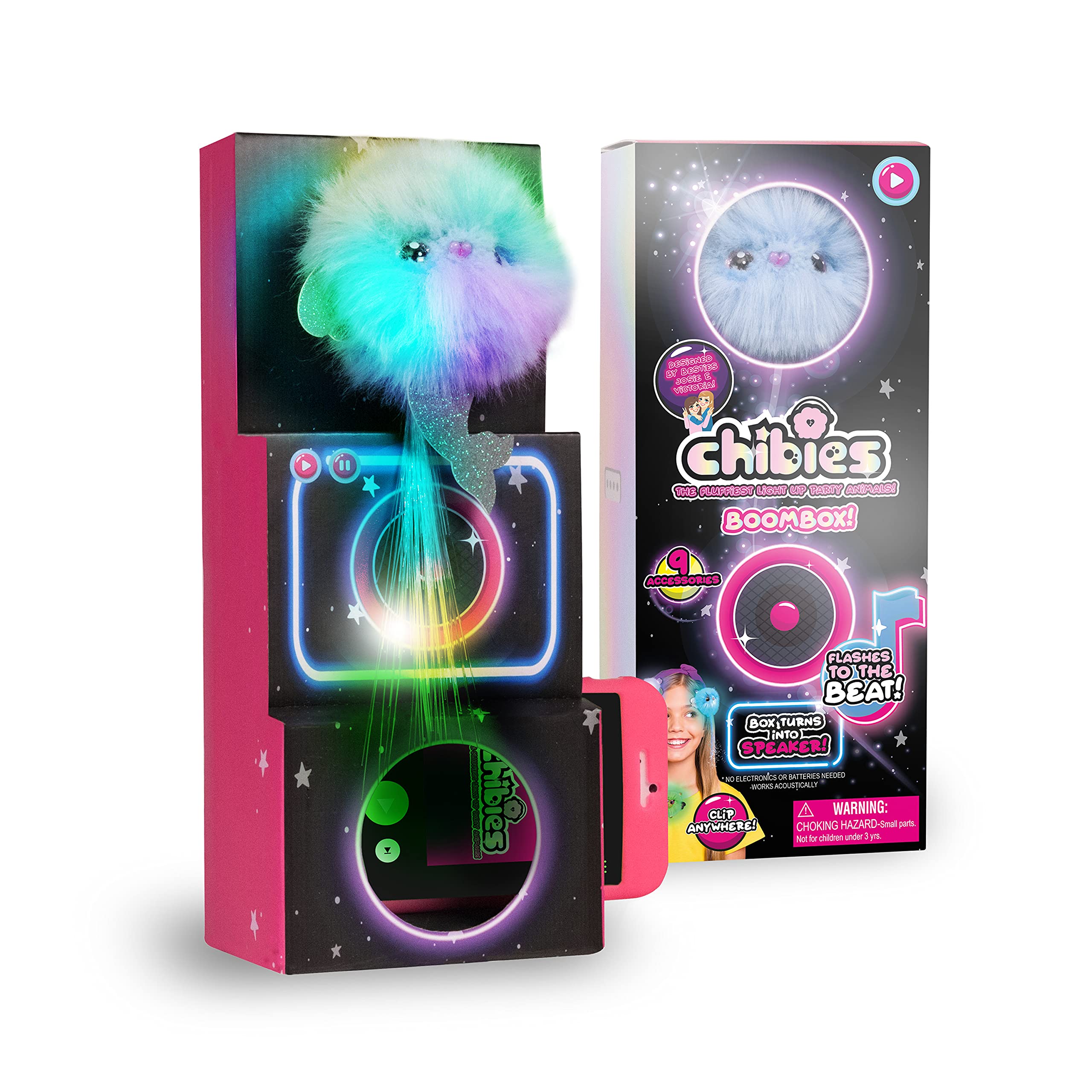 CHIBIES Boom Box - Moonlight | Cute Fluffy Party Pets That Flash to The Beat of Music | Interactive Animal Soft Toy Characters