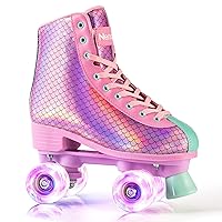 Roller Skates for Women, Girls Roller Skates with Light up Wheels, High Top Shiny Rainbow Rollerskates, Classic Skates for Adults Youth Kids Indoor Outdoor