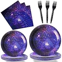 96 Pcs Space Galaxy Party Plates and Napkins Party Supplies Outer Space Theme Party Tableware Set Starry Night Solar System Party Decorations Favors for Girls Boys Birthday Baby Shower Serves 24