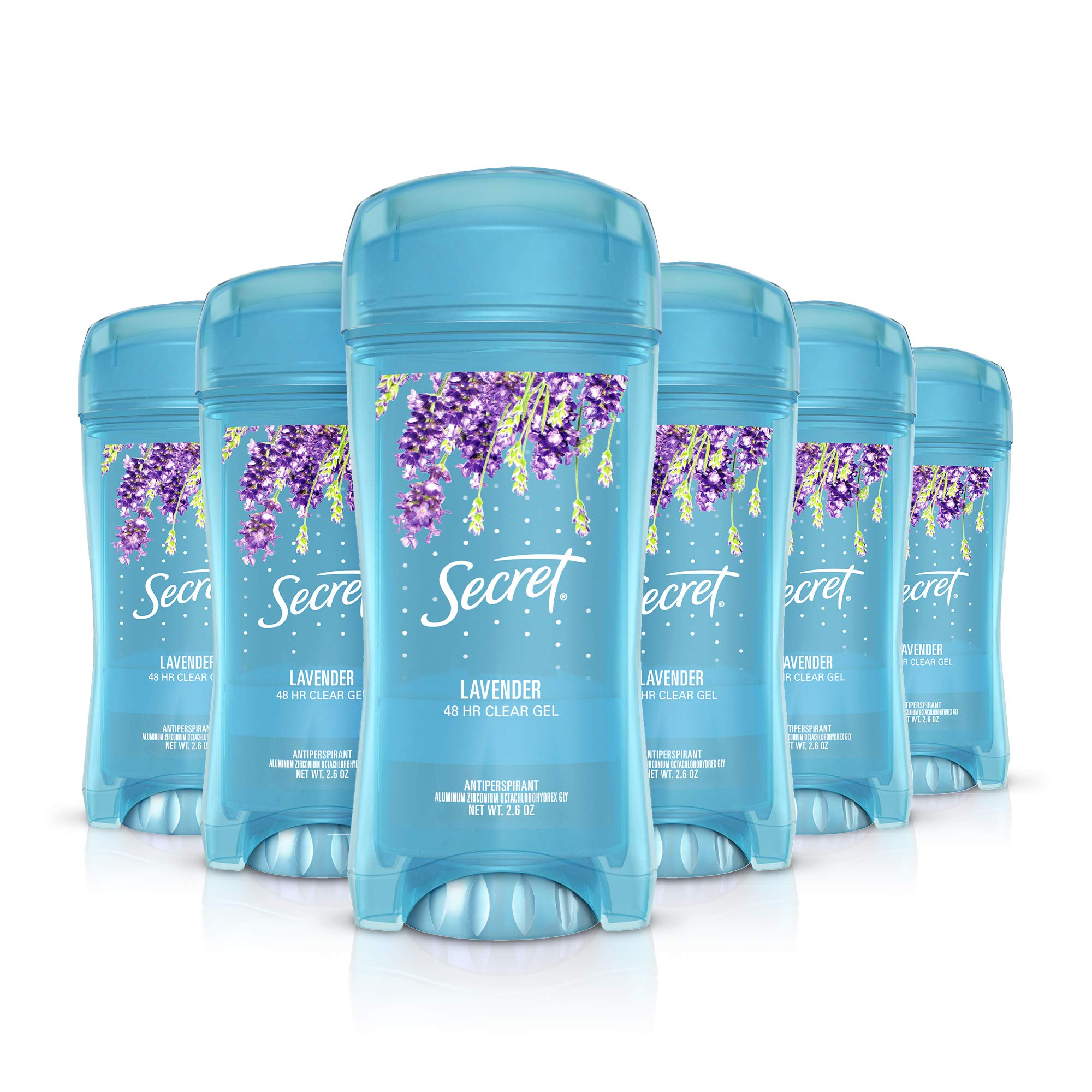 Secret Antiperspirant and Deodorant for Women 48 Hr Odor Protection Clear Gel Lavender Scent, 2.6 Oz (Pack of 6)