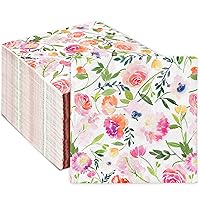 AnyDesign 80Pcs Floral Paper Napkins Watercolor Pink Flowers Disposable Luncheon Napkins Spring Summer Dessert Dinner Hand Napkin for Wedding Birthday Baby Shower, 6.5 x 6.5 Inch