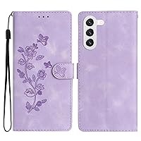 Galaxy S24 Case Wallet for Women, Card Holder Folding Flip Design Embossing Flower Leather Magnetic Folio Cover Compatible with Samsung Galaxy S24 (Purple)