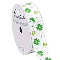 Ribbli Grosgrain Lucky Shamrock Craft Ribbon,7/8-Inch,10-Yard Spool, Green/White, Use for St. Patrick's Day,Team Hair Bows,Wreath,Sport Lanyards,Gift Wrapping,Party Decoration,All Crafting and Sewing