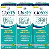 CloSYS Fresh Breath Sensitive Mouthwash, Gentle Mint, Alcohol Free, Dye Free, pH Balanced, Helps Soothe Entire Mouth, Fights Bad Breath - 32 Oz (Pack of 3)