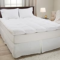 Pillow Top King Mattress Topper - Plush and Supportive Baffle Box Down and Duck Featherbed with 4-Inch Gusset and Cotton Cover by Lavish Home (White)