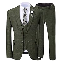 Men's Plaid Suits Three-Pirces Wool Tweed Winter Tuxedos Formal Notch Lapel Business Blazer for Wedding