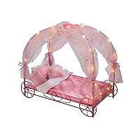 Badger Basket Toy Royal Doll Carriage Bed with Canopy, Bedding, and LED Lights for 18 inch Dolls -Pink/Stars