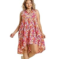 Umgee Womens Floral Print Sleeveless Tiered Midi Dress with High Low Hem