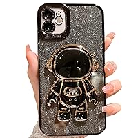 MGQILING Compatible for iPhone 11 Bling Plating Astronaut Hidden Stand Case, Cute 6D Stand Glitter Phone Case for Women Girls Soft TPU Shockproof Back Cover - Black
