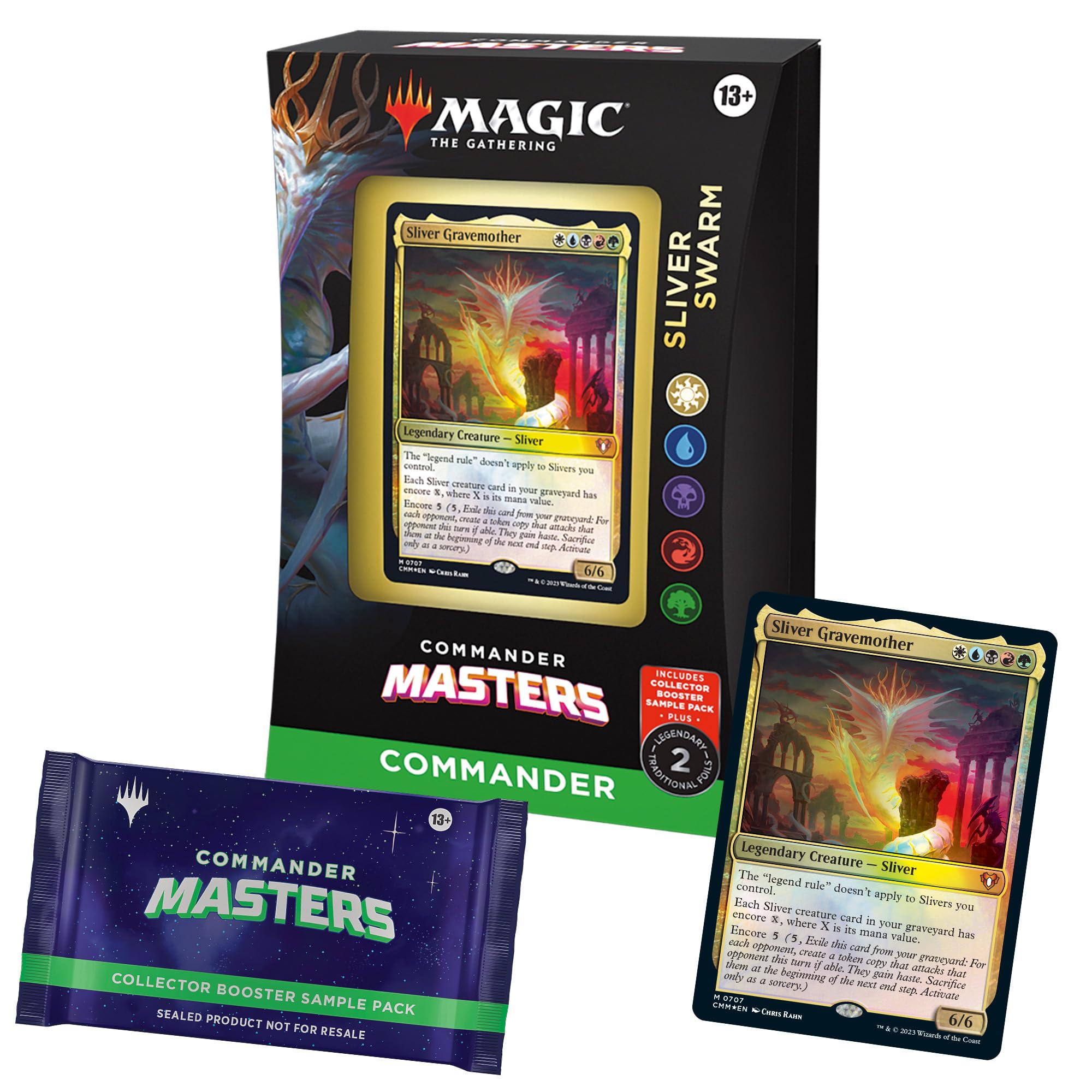 Magic The Gathering Commander Masters Commander Deck - Sliver Swarm (100-Card Deck, 2-Card Collector Booster Sample Pack + Accessories)