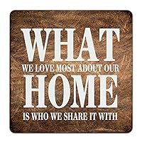Decorative Metal Sign What We Love Most About Our Home Is Who We Share It with Man Cave Decor Tin Signs for Men Room Front Door Art Poster Gift for Home 12x12 Inch