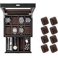 TAWBURY Bayswater 8 Slot Watch Box with Drawer (Black) with a Set of 8 Small Pillows to Fit 6.6-7