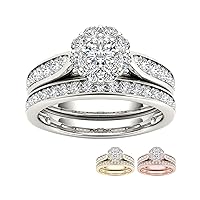 IGI Certified 14k Gold 1ct TDW Diamond Flower burst Bridal Ring Set (I-J,I2)