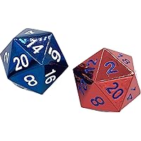 RPG Dice - Metal MTG & DND Set of D20 Polyhedral Die for Dungeons and Dragons, Magic The Gathering & More - 20 Sided, Solid Metallic, Balanced Feel with Smooth Red & Blue Finish for Playing & Gaming