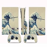 PS5 Slim Skin Sticker Set, Wave Pattern PS5 Slim Console + Wireless Controller Skin Cover Set for PS5 Slim Disc Edition, PS5 Slim Protective Skin Sticker Game Accessories - B