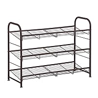 SONGMICS Stackable Shoe Rack, 3-Tier Shoe Rack Storage Organizer, Holds up to 12 Pairs, Steel, 27 x 10.8 x 19.5 Inches, for High Heels, Trainers, Slippers, in The Entryway, Closet, Bronze ULMR066A01