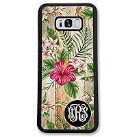 Galaxy S10 Plus, Phone Case Compatible Samsung Galaxy S10+ [6.4 inch] Floral Wood Tropical Monogram Monogrammed Personalized S1064 Black