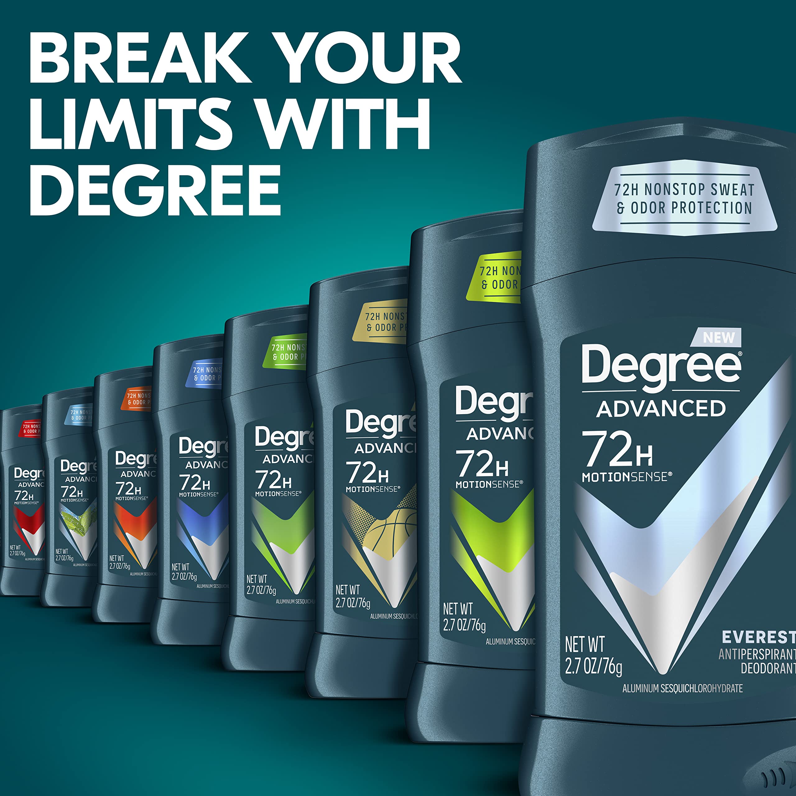 Degree Men Advanced Antiperspirant Deodorant Everest 2 Count 72-Hour Sweat and Odor Protection Antiperspirant For Men With MotionSense® Technology 2.7 oz