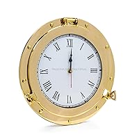 Nagina International Premium Nautical Brass Porthole Clock | Pirate Ship's Elegant Metal Roman Dial Face Wall Clock | Home Decorative Gifts (6 Inches)