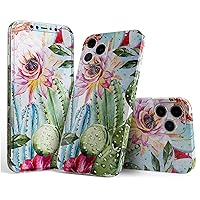 Full Body Skin Decal Wrap Kit Compatible with iPhone 15 Pro Max - Vintage Watercolor Cactus Bloom
