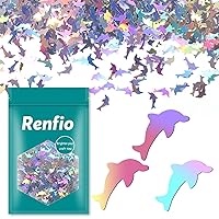 Renfio 1.75 Oz 50g Dolphin Confetti Glitter Ocean Dolphins Shiny Sequin Glitters Resin Sparkle Chunky Sequins for DIY Mold Art Nail Artwork Holiday Decoration - Laser Silver