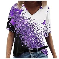 Summer Blouses for Women, Women's Fashion Casual Independence Day Printed V-Neck Short Sleeve Top Blouse