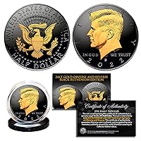 Black Ruthenium 2022 JFK Half Dollar U.S. Coin 2-Sided 24K Gold - Denver Mint