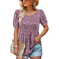 BETTE BOUTIK Womens Summer Tops Pleated Tunic Tops Short Sleeve Tops Shirts Blouses S-3XL