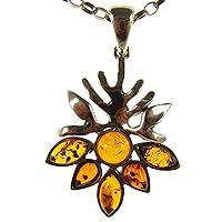 BALTIC AMBER AND STERLING SILVER 925 DESIGNER COGNAC WINTER LEAF PENDANT JEWELLERY JEWELRY (NO CHAIN)