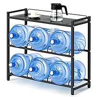 5 Gallon Water Bottle Holder 6-Tray 3/5 Gallon Water Jug Rack with Top Shelf Heavy Duty 5 Gallon Water Jug Stand for Kitchen, Office, Garage Black