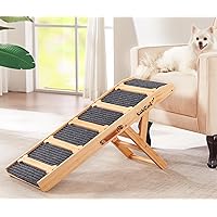 Dog Ramp for Bed, Adjustable Pet Ramp for Couch, Dog Ramp for High Bed Small Dog to Large Dog, Natural Wooden Folding Portable Dog Cat Ramp for Bed Car and Sofa，Non Slip Carpet Surface