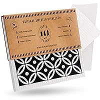 SUPERSCANDI 5 Pack (3 Printed, 2 White Cloths) Patterned Art Deco White on Black Swedish Dishcloths Reusable Biodegradable Cellulose Sponge Cleaning Cloths for Kitchen Towel Replacement Washcloths