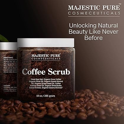 MAJESTIC PURE Arabica Coffee Scrub - All Natural Exfoliating Body Scrub for Skin Care, Stretch Marks, Acne & Cellulite, Reduce the Look of Spider Veins, Eczema, Age Spots & Varicose Veins - 10 Ounces
