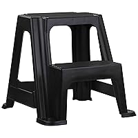 Home Basics 2-Stair Step Stool, Holds Up to 250 Lbs – Sturdy, Lightweight, Skid Resistance Rubber, Safe step stool for Adults and Kids, Black