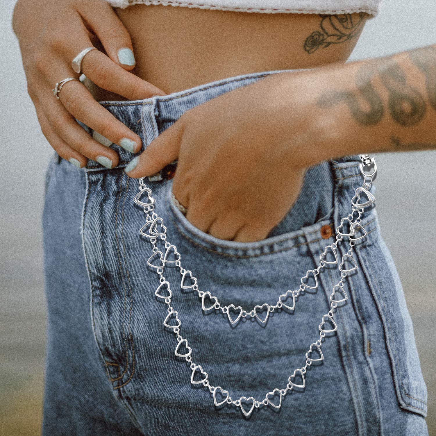 Lainrrew Pants Chain, Wallet Chain Belt Chain Pocket Chain Trousers Chain Hip Hop Punk Chains Goth Jeans Chain Keychains Body Jewelry Goth Accessories for Eboy Egirl Women Men (Style 2)