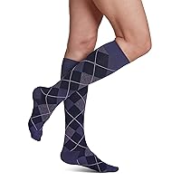 Women’s Style Microfiber Patterns 830 Closed Toe Calf-High Socks 20-30mmHg - Purple Argyle - Large Short