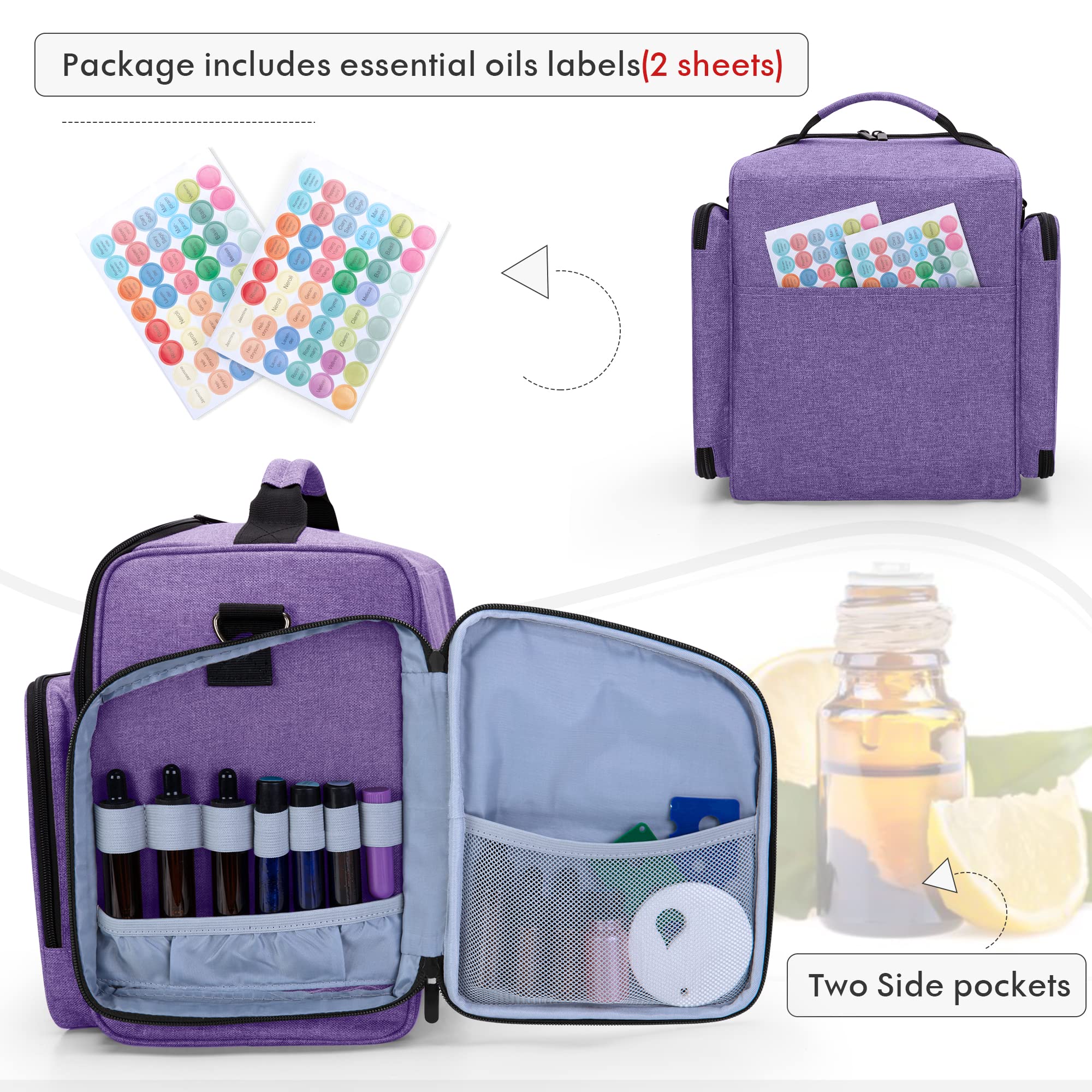 BAFASO Essential Oil Storage with 2 Sheet Labels, Essential Oil Case Holds 72 Bottles (15ml - 30ml), Purple