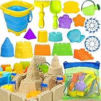 TOY Life Collapsible Beach Toys for Kids Ages 4-8 8-12, Sand Toys, Sand Castle Building Kit with Mesh Bag, Sand Castle Toys & Molds, Sandbox Toys, Toddler Beach Toys, Sand Buckets and Shovels for Kids