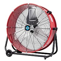 Tornado 24 Inch High Velocity Heavy Duty Tilt Metal Drum Fan Wide Version Red Commercial, Industrial Use 3 Speed 8800 CFM - 8 FT Cord UL Safety Listed (RED)