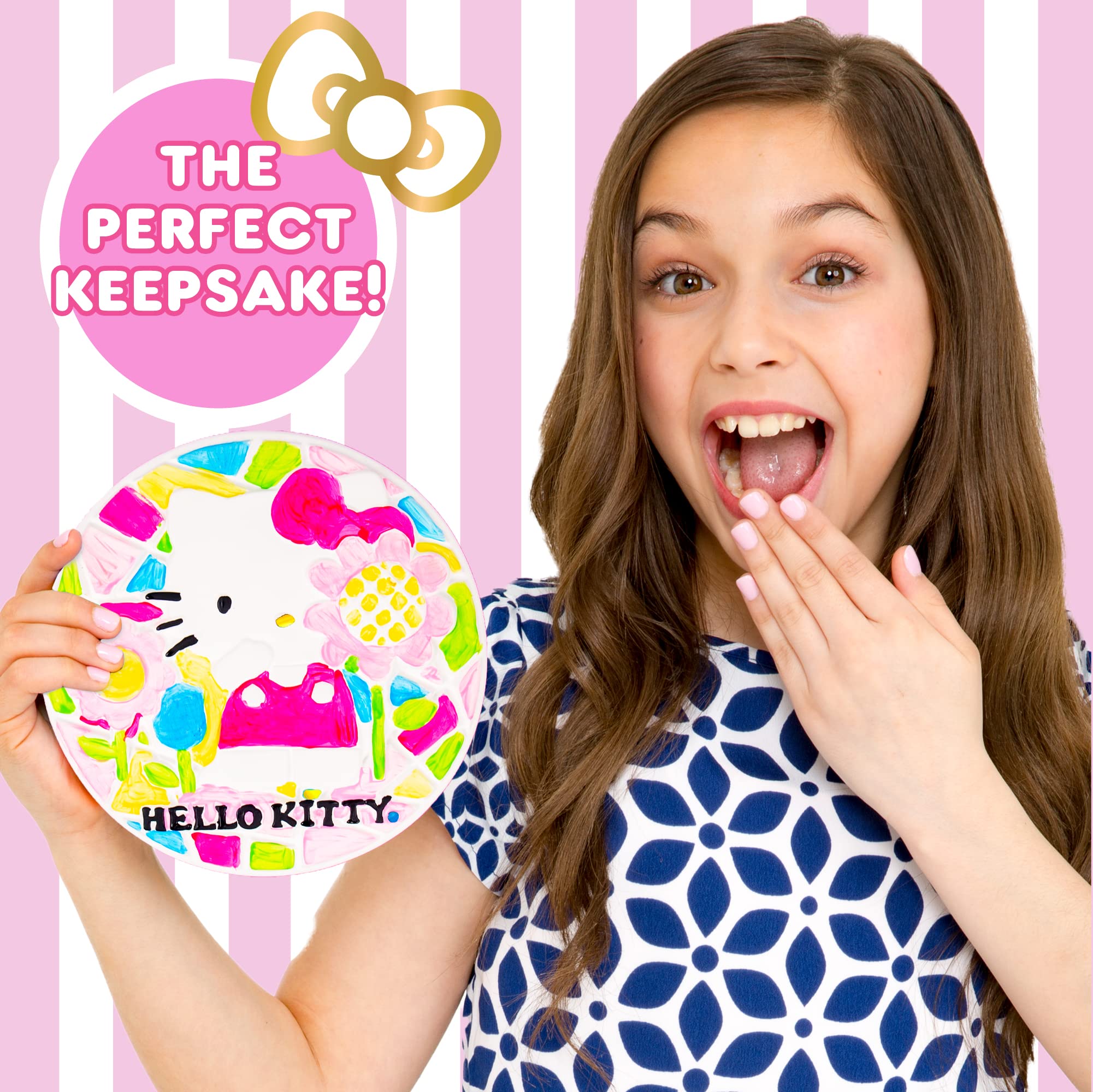 Sanrio Hello Kitty Paint Your Own Stepping Stone, Includes 7” Stepping Stone, 6 Paints & 1 Paintbrush, Cute Gifts for Kids Teens Girls Adults