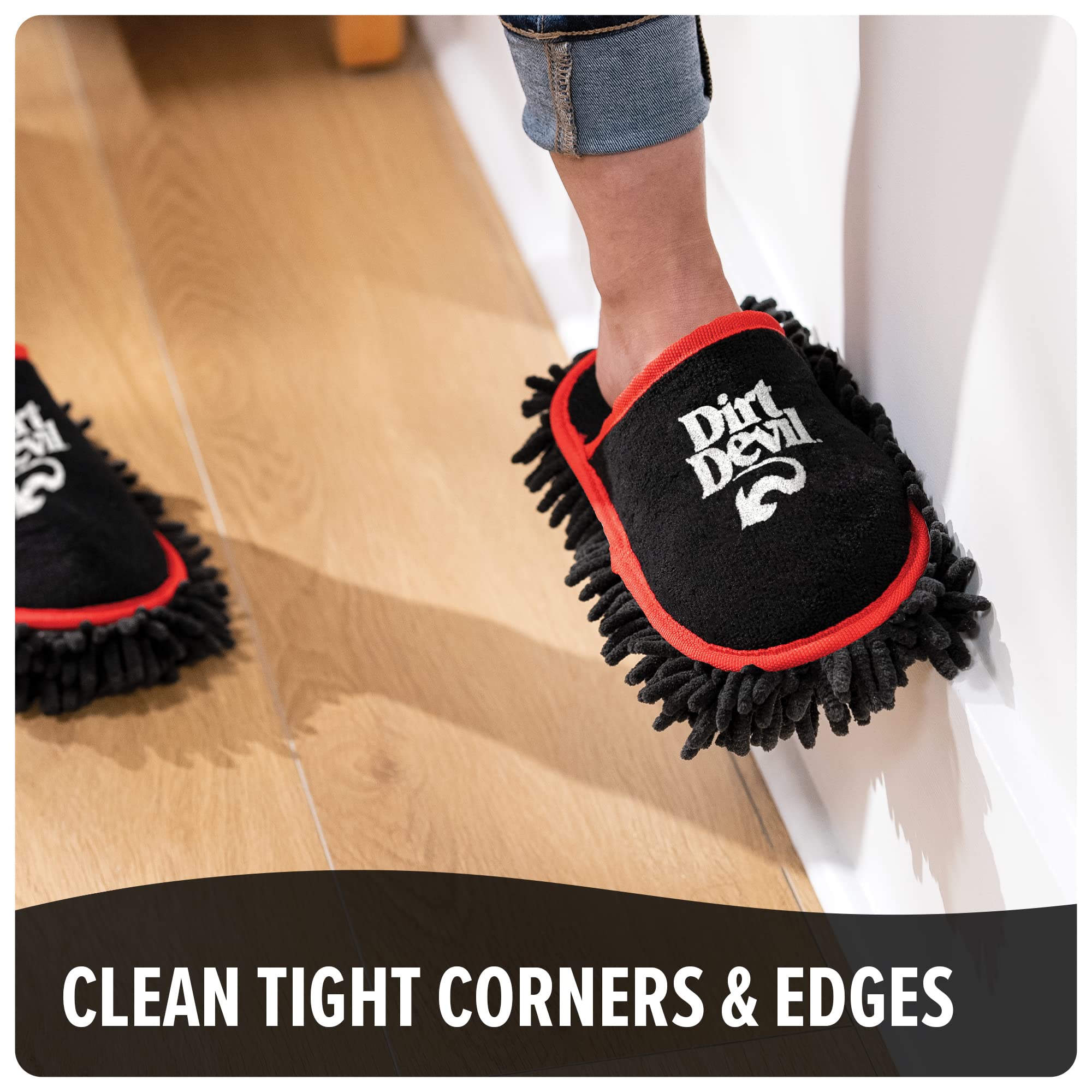 Dirt Devil Cleaning Slippers, Microfiber Washable Dusting Shoes, for Floor, Hair, House and Baseboards, MD95000, Black