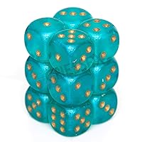 Chessex Borealis 16mm d6 Teal/Gold Luminary Dice Block (12 dice) (27785) , Blue