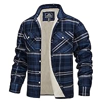 TACVASEN Men's Fleece Flannel Plaid Shirt Jacket Soft Sherpa Lined Cotton Casual Thickened Button Down Coat With Pockets