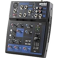 Gemini Sound GEM-05USB - 5-Channel Bluetooth Audio Mixer, USB Playback, Compact DJ Mixer Console with Phantom Power, 2-Band EQ, and FX Control