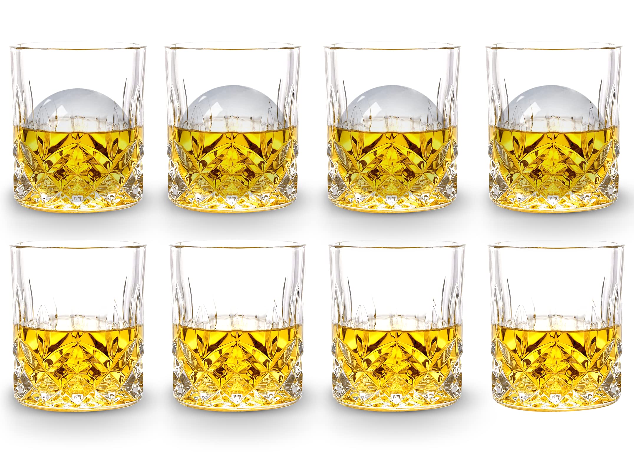 Gencywe Crystal Whiskey Glasses Set of 8(Buy 6, get 2 Free), 11 OZ Old Fashioned Whiskey Glasses, Bourbon Cocktail Rocks Glasses, Clear Bar Glasses for Drinking Scotch Vodka Tequila Rum Gift for Men