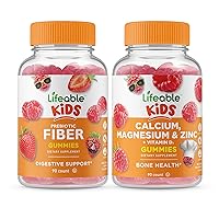 Lifeable Prebiotic Fiber Kids + Calcium Magnesium & Zinc Kids, Gummies Bundle - Great Tasting, Vitamin Supplement, Gluten Free, GMO Free, Chewable Gummy